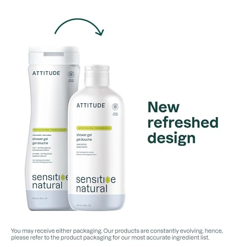 ATTITUDE Body Wash for Sensitive Skin with Oat EWG Verified Dermatologically Tested Vegan Extra Gentle Unscented 16 Fl O
