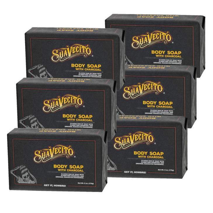 Suavecito Body Hand Soap Bars Moisturizing Masculine Original Fragrance With Charcoal 6 oz 6 Pack