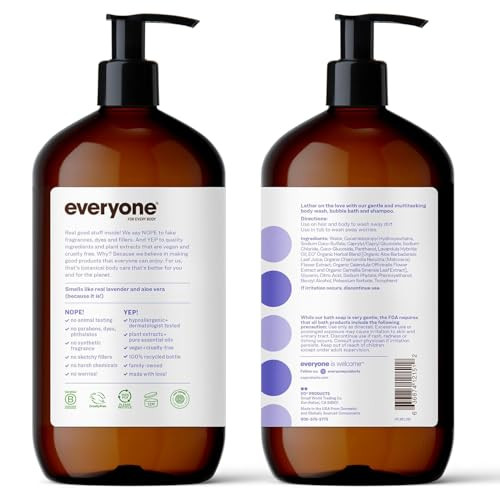 Everyone 3in1 Soap Body Wash Bubble Bath Shampoo 32 Ounce Pack of 1 Lavender and Aloe made with Essential Oils for Men a