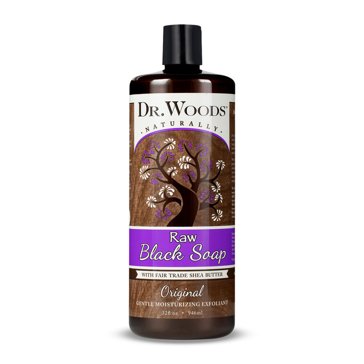 Dr Woods Raw Liquid Black Soap Body Wash for Men and Women Gentle Exfoliant Natural Cleanser for Face Hands and Body 32