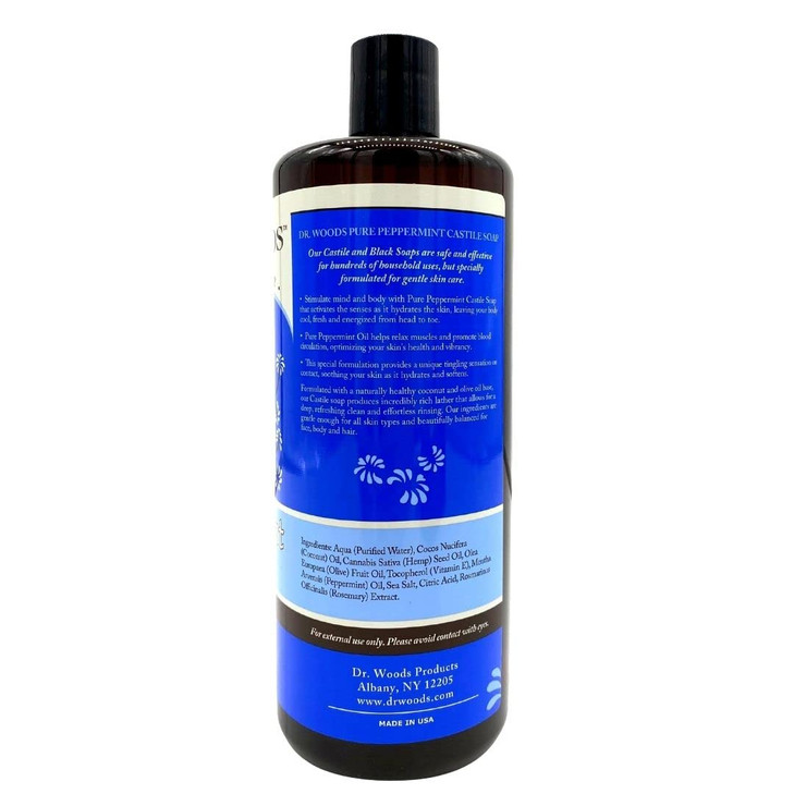 Dr Woods Peppermint Liquid Castile Soap Castile Soap with Pure Peppermint Oil Body Wash for Men and Women Contains Olive