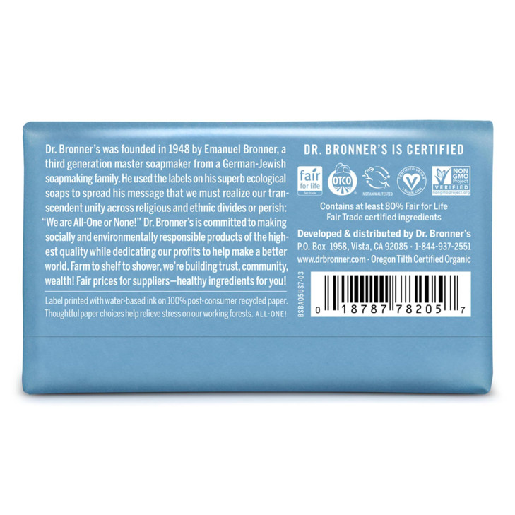 Dr Bronners PureCastile Bar Soap Baby Unscented 5 ounce 3pack Made with Organic Oils For Face Body Hair Gentle for Sensi