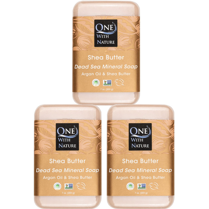 One With Nature Dead Sea Salt Shea Butter Soap 7oz 3Pack Purifying and Exfoliating Soap Bar with Dead Sea Minerals for F