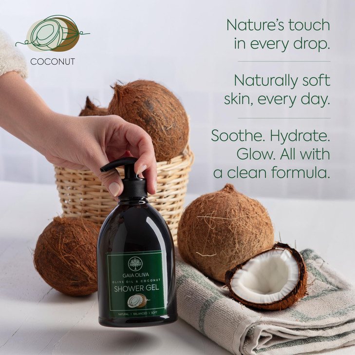 GAIA Oliva Olive Oil Shower Gel Natural Body Wash with Coconut Hydrating Moisturizing Body Wash for Women Men Plantbased