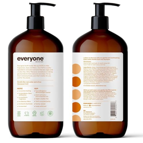 Everyone 3in1 Soap Body Wash Bubble Bath Shampoo 32 Ounce Pack of 1 Cedar and Citrus made with Essential Oils for Men an
