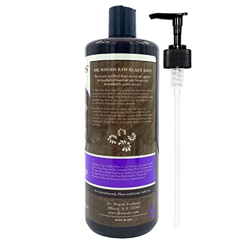 Dr Woods Raw Liquid Black Soap with Pump Body Wash for Men and Women Gentle Exfoliant Natural Cleanser for Face Hands an