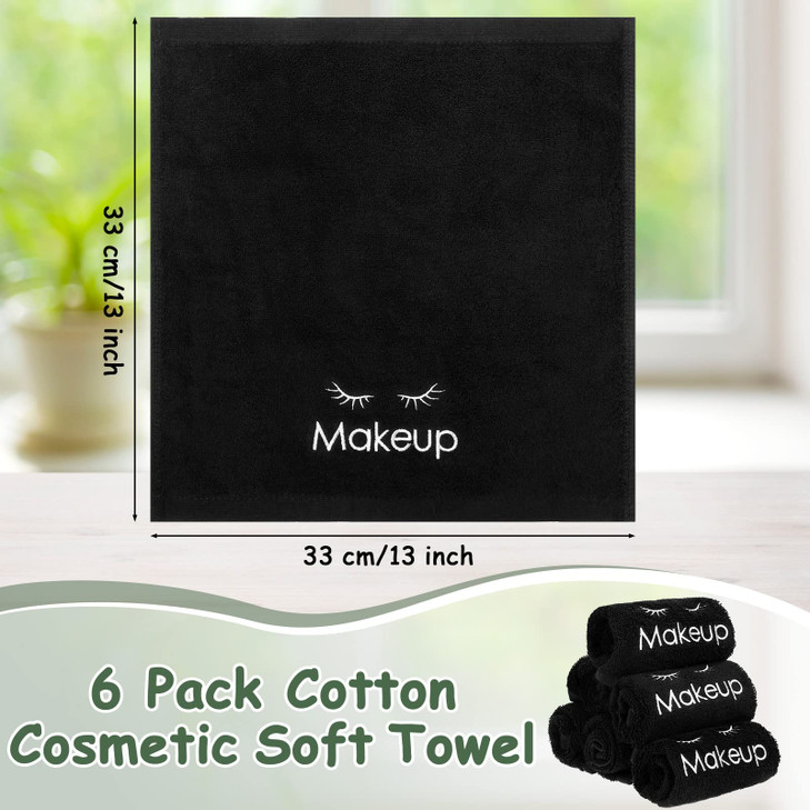 Shimeyao 13x13 Inch Black Makeup Towels Bulk Reusable Makeup Washcloths for Face Facial Remover Washcloths Absorbent Cot