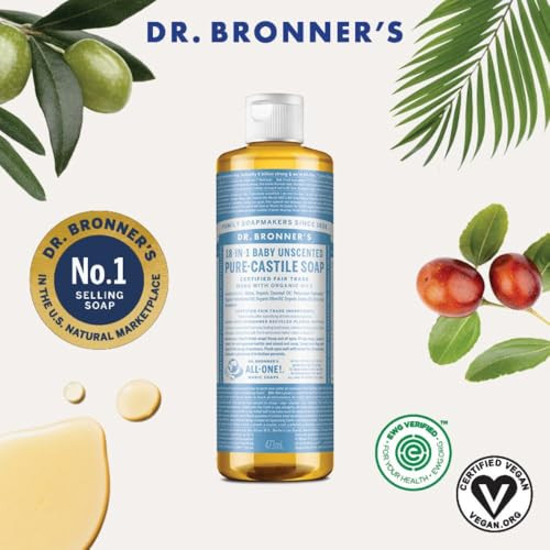 Dr Bronners UnScented Baby Mild PureCastile Liquid Soap 475ml Bottle