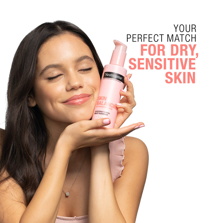 Neutrogena Skin Balancing Milky Cleanser with 2 Polyhydroxy Acid PHA Soothing Moisturizing Face Wash for Dry Sensitive S
