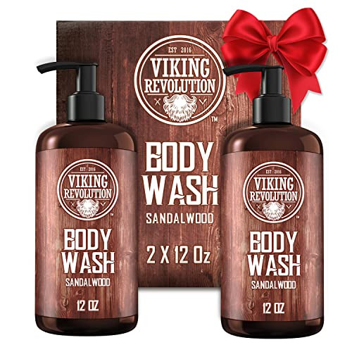 Viking Revolution Mens Body Wash Sandalwood Skin Cleaning Agent Mens Natural Body Wash with Vitamin E and Rosemary Oil S