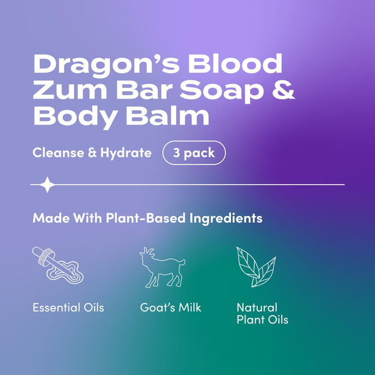 Indigo Wild Zum Bundle Goats Milk Soap Bars Zum Rub Moisturizer Dragons Blood Scent 2 Soap Bars 3 oz 1 Rub 25 oz