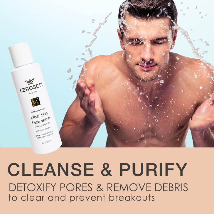 LEROSETT Clear Skin Face Wash Gentle Gel Cleanser with 60 AloeRich Botanicals 4 Glycolic Acid VitE Microbeads Fights Bre