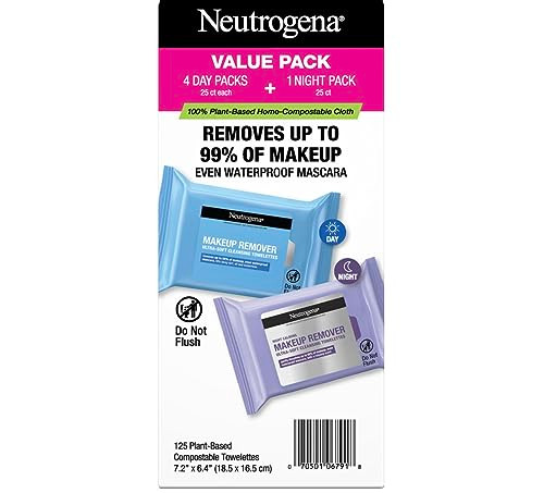 Neutrogena Day Night Facial Cleansing Wipes Makeup Remover Face Cleansing Towelettes Night Calming Facial Cloths 100 Pla