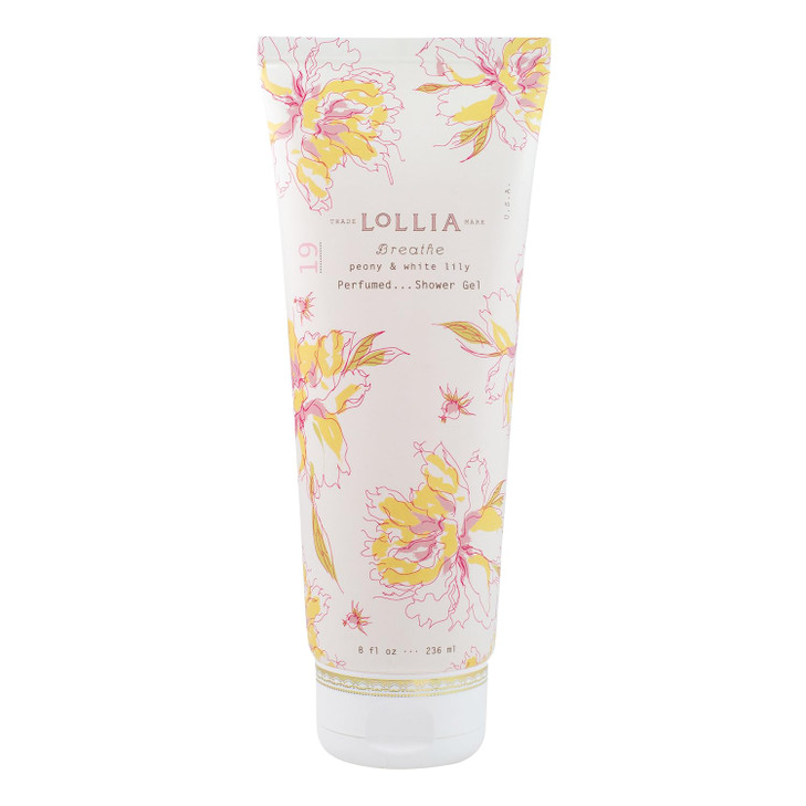 LOLLIA Breathe Shower Gel 8 fl oz Peony White Lily Luxury Shea Moisture Hydrating Womens Body Wash Delicate Relaxing Sce