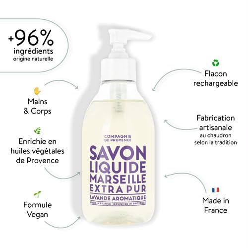 Compagnie de Provence Savon de Marseille Extra Pure Liquid Soap Aromatic Lavender 10 Fl Oz Plastic Pump Bottle