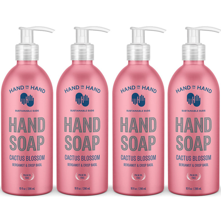 Hand in Hand Nourishing Liquid Hand Soap 10 Fl Oz Bergamot Crisp Basil Cactus Blossom Scent 4 Pack
