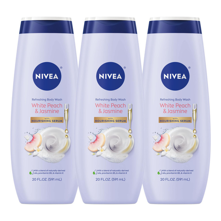NIVEA Refreshing White Peach and Jasmine Body Wash with Nourishing Serum Scented Body Wash for Women Enriched with Provi