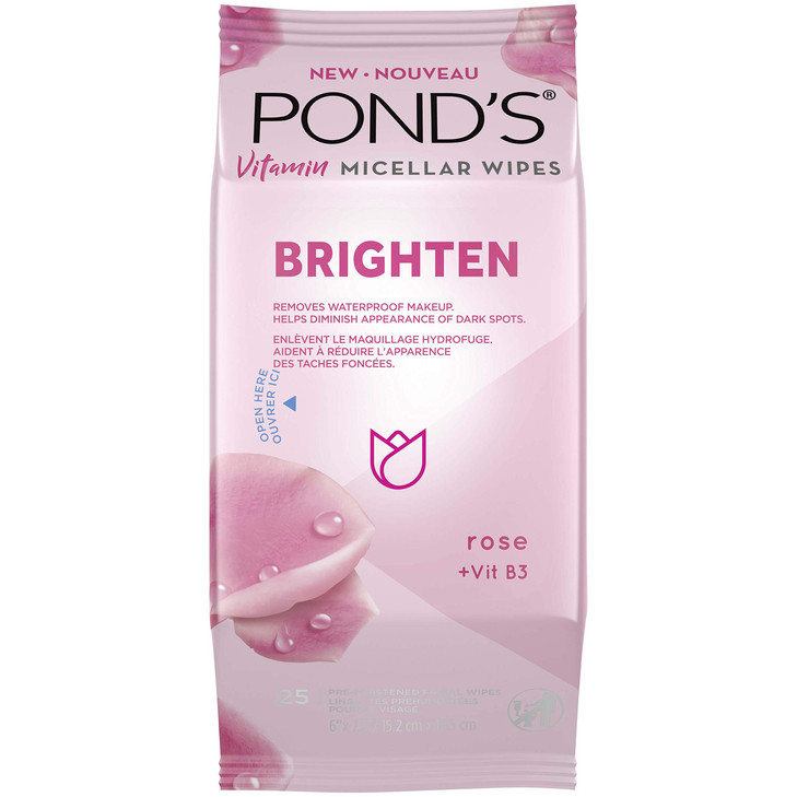 Ponds Vitamin Micellar Wipes For Dark Spots Brighten Rose Removes Waterproof Makeup 25 Wipes