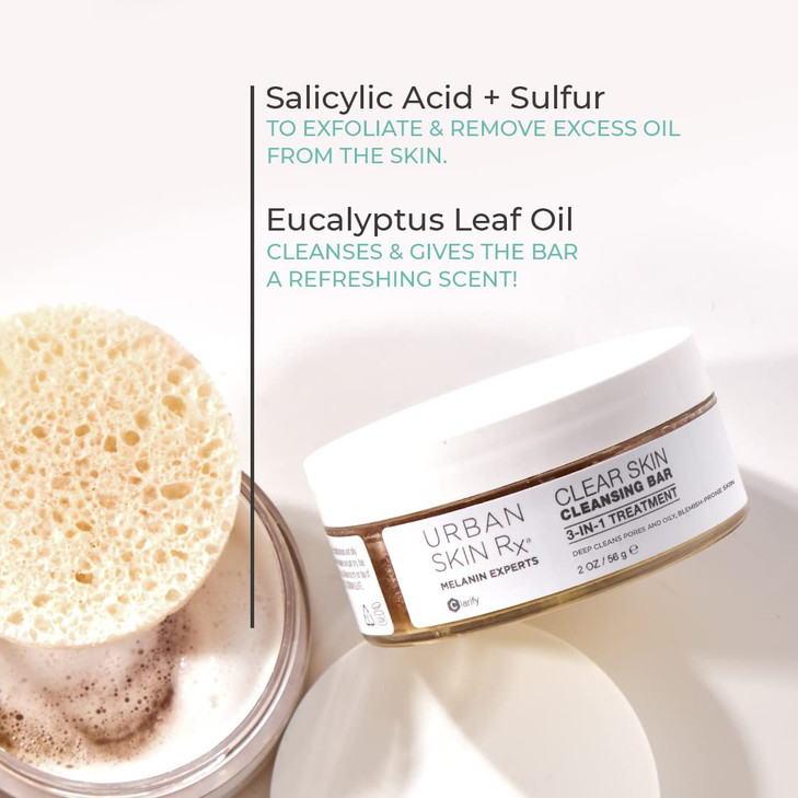 Urban Skin Rx Clear Skin 3in1 Daily Treatment Cleansing Bar Exfoliator Clarifying Mask Reduces Excess Oil Clears Clogged
