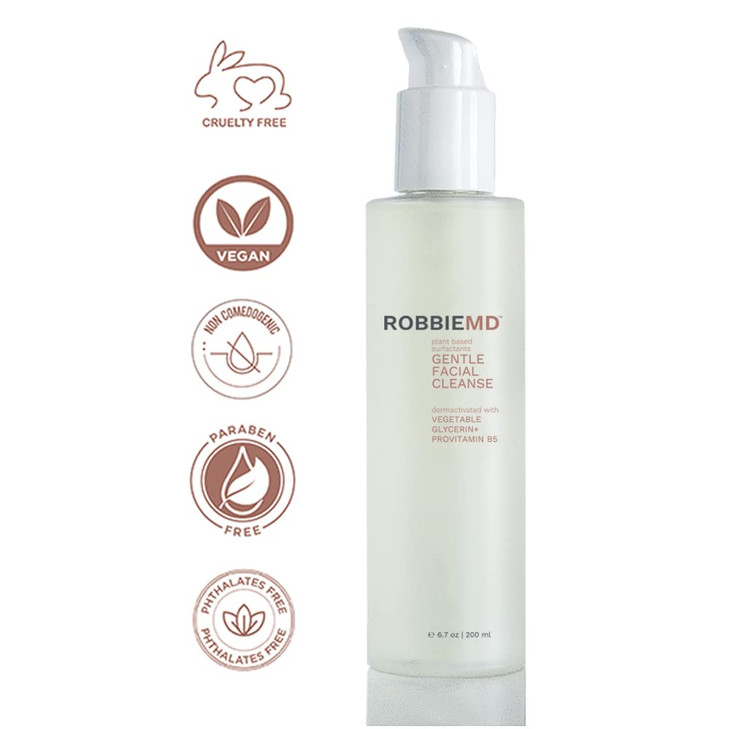 RobbieMD Gentle Facial Cleanse Gel Based Cleanser Plant Based Surfactants and Provitamin B5 67 oz200 ml