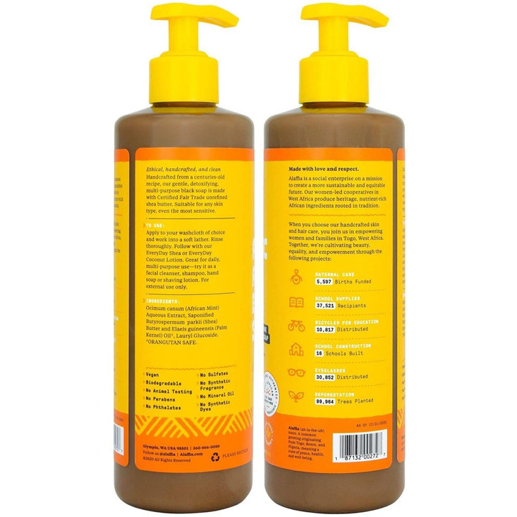 Alaffia Skin Care Authentic African Black Soap All in One Body Wash Face Wash Shampoo Shaving Soap with Fair Trade Shea
