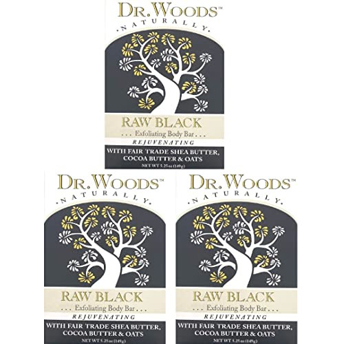 Dr Woods Raw Black Exfoliating Body Bar with Organic Shea Butter 525 oz Pack of 3