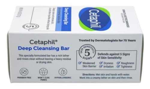Cetaphil Bar Soap Deep Cleansing Face and Body Bar Pack of 6 For Dry to Normal Sensitive Skin Soap Free Hypoallergenic P