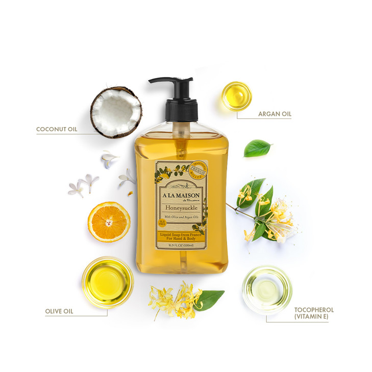 A LA MAISON Honeysuckle French Liquid Hand Soap Natural Hand Wash Made with Essential Oils Biodegradable PlantBased Vega