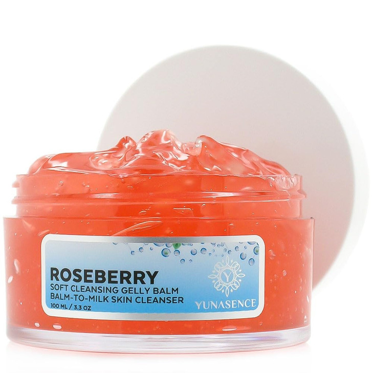 YUNASENCE ROSEBERRY Soft Cleansing Gelly Balm Phytoaromatic BalmtoMilk Skin Cleanser 3oz best for dry and sensitive skin