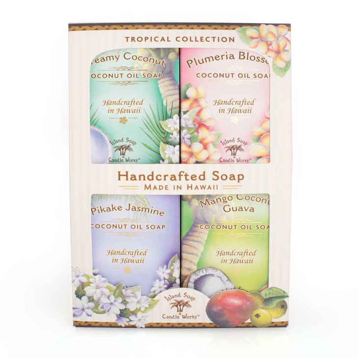 Island Soap Candle Works Scented Coconut Soap Sample Pack Four 2oz Bars Creamy Coconut Plumeria Pikake Mango Coconut Gua