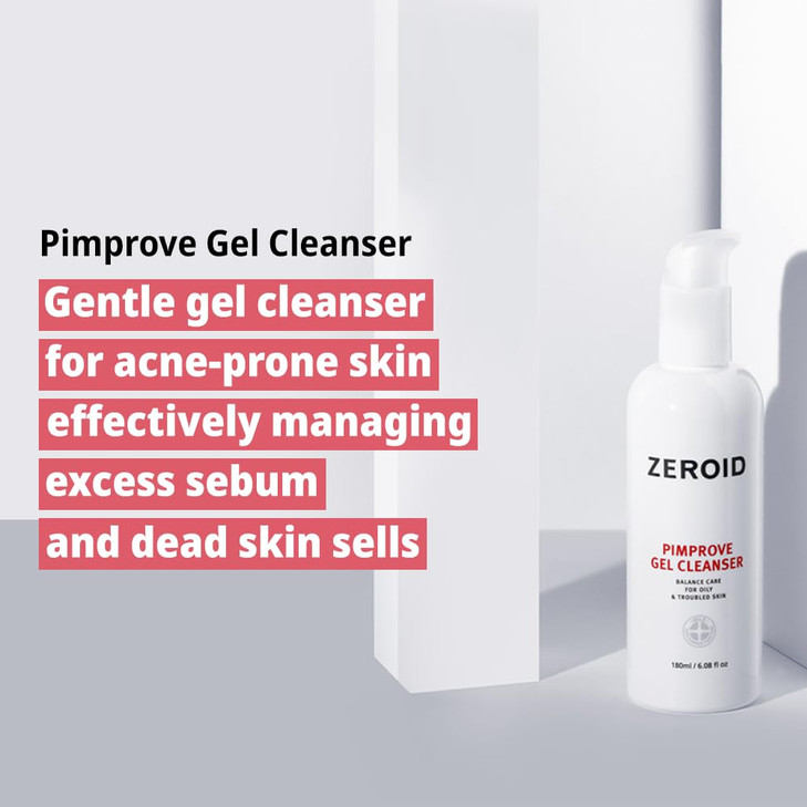 ZEROID Pimprove Gel Cleanser Gentle Face Cleanser Face Wash for Sensitive Skin Balanced Care for Oily Troubled Skin Acne