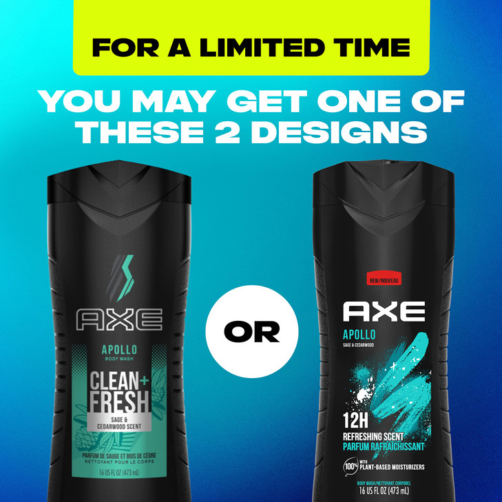 AXE Body Wash Apollo 4 Count for Long Lasting Freshness Sage Cedarwood Mens Body Wash with OdorBusting Prebiotics 16 oz