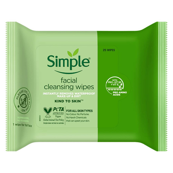 Simple Kind to Skin Cleansing Facial Wipes 25 Count Pack of 6