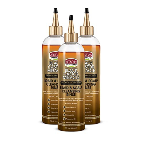 African Pride Black Castor Miracle Braid Scalp Cleansing Rinse Removes Build Up Soothes Scalp No Frizz Contains Black Ca