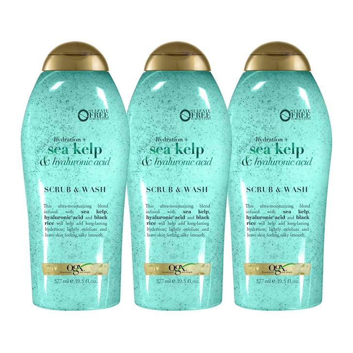OGX Hydration Sea Kelp Hyaluronic Acid SulfateFree Lightly Moisturizing Body Scrub with Black Rice Gentle Exfoliating Da