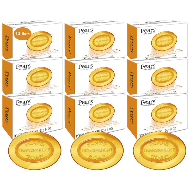 Pears Soap Pure Gentle with Natural Oils 12Pack Transparent Amber Glycerin Soap for Pampered Glowing Skin 44 Oz Ea