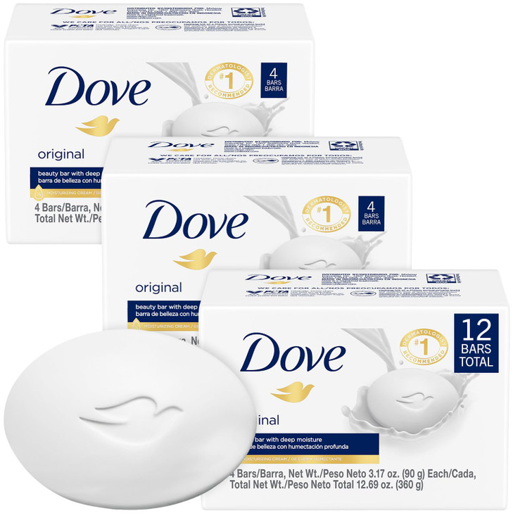 Dove Soap Original Beauty Bar 3Pack 12 Soap Bars 3in1 Moisturizing Face Body Hand Soap 317 Oz Ea
