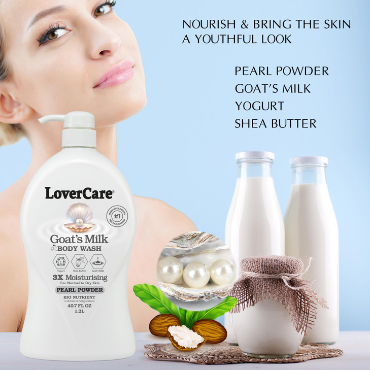 Lovercare goats milk body wash shower cream Pearl Powder 407 oz 1200ml