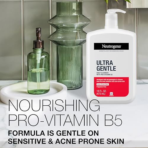 Neutrogena Ultra Gentle Daily Facial Cleanser with ProVitamin B5 for AcneProne Sensitive Skin Fragrance Dye Soap and Par