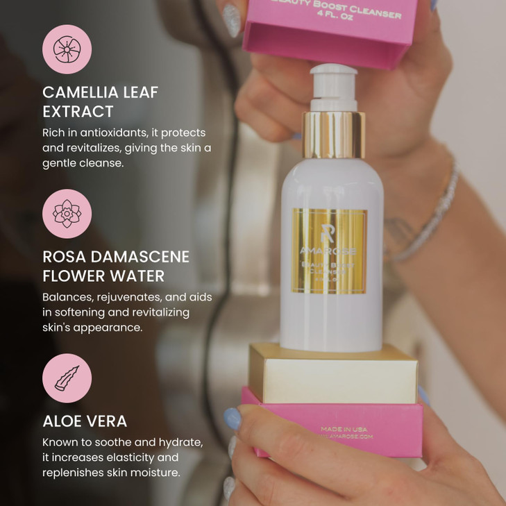 Amarose Beauty Boost Cleanser Energizing Formula Purifies Pores Nourishes Skin Gentle Face Cleanser For Women Energizes