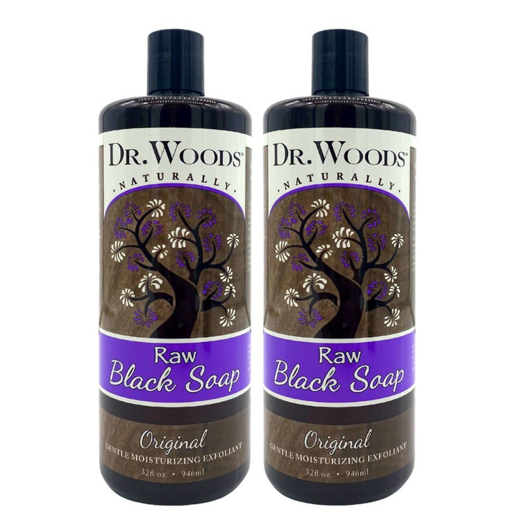 Dr Woods Raw Liquid Black Soap Body Wash for Men and Women Gentle Exfoliant Natural Cleanser for Face Hands and Body 32
