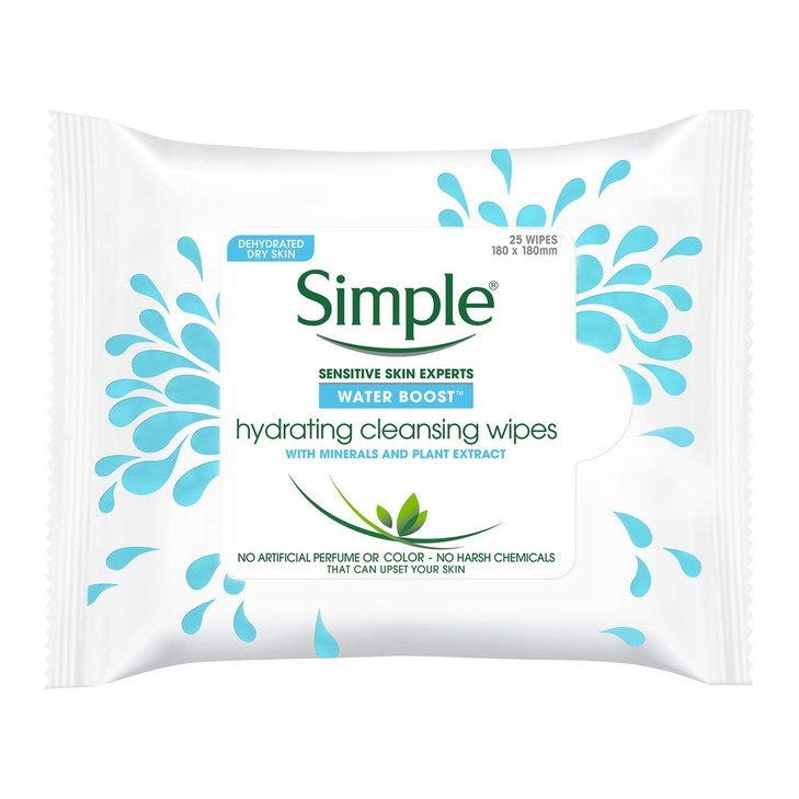 Simple Water Boost Hydrating Cleansing Wipes 25 Wipes x 6 Pack 150 Wipes