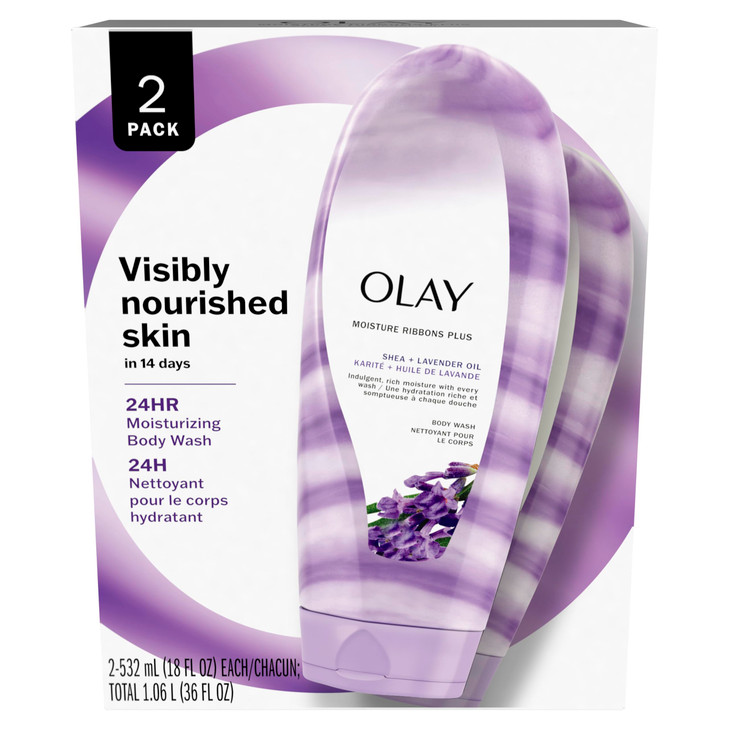Olay Moisture Ribbons Plus Shea Lavender Oil Body Wash 18 oz Pack of 2
