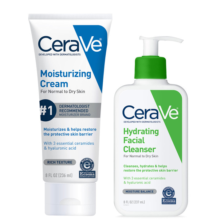 CeraVe Hydrating Skin Care Set 8oz Moisturizing Cream 8oz Hydrating Facial Cleanser Ceramides Hyaluronic Acid Moisturize