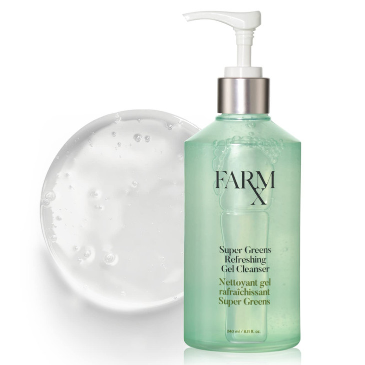 Farm Rx Super Greens Refillable Gel Facial Cleanser Vegan natural daily gel cleanser with super green ingredients to cle