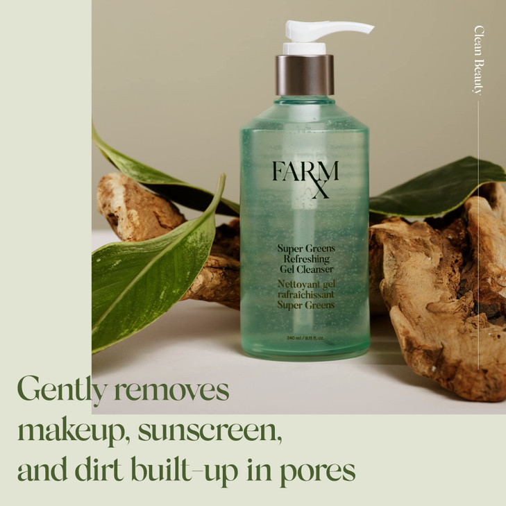 Farm Rx Super Greens Refillable Gel Facial Cleanser Vegan natural daily gel cleanser with super green ingredients to cle