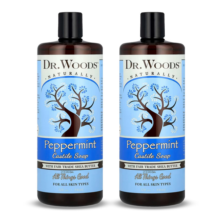 Dr Woods Peppermint Liquid Castile Soap Castile Soap with Pure Peppermint Oil Body Wash for Men and Women Organic Shea B