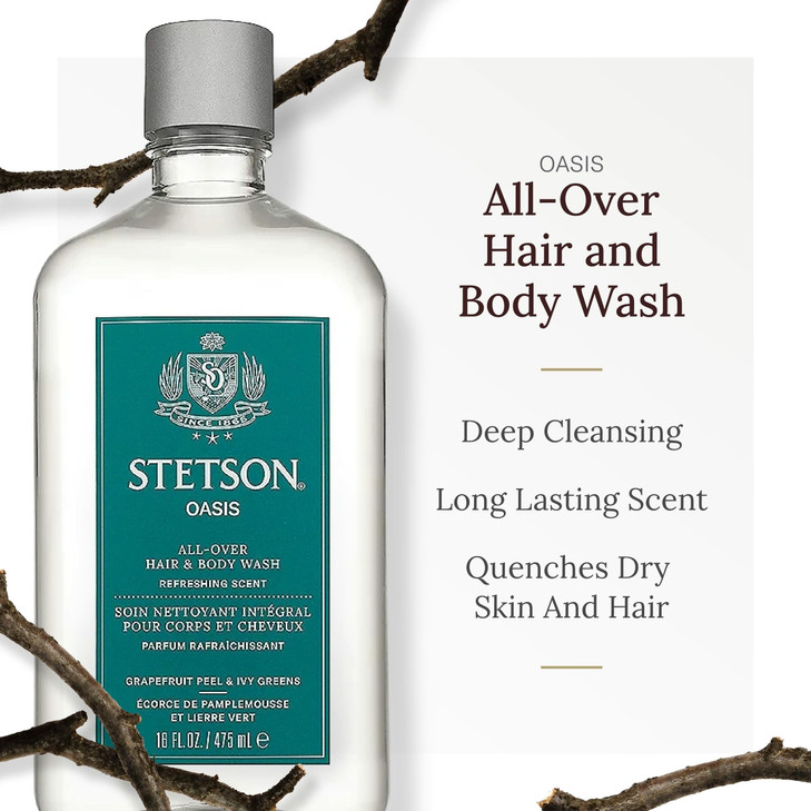 SCENT BEAUTY STETSON Personal Care All Over Hair Body Wash Moisturizing Body Wash Shampoo 16 oz 3 Pack Oasis