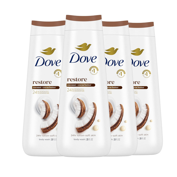 Dove Body Wash Restoring Coconut Cocoa Butter 4 Count