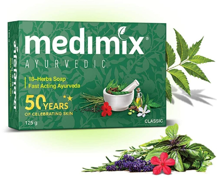 Medimix Herbal Handmade Ayurvedic18 Herb Soap for Healthy and Clear Skin 125 Gram Pack of 12